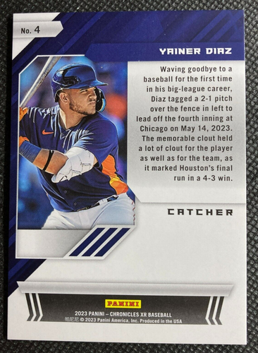 2023 Panini Chronicles Yanier Diaz RC /99 XR Blue Rookie Card #4 -Astros - Picture 2 of 2
