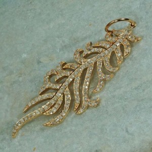 Authentic 2Ct Moissanite Feather & Wings Pendant Necklace Gift 14K Real Yellow Gold Plated