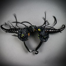 Black Gothic Demon Long Horn w/ Flower Head Piece Halloween Costume Cosplay 2021