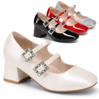 #ad #ad Girls Low Chunky Heel Square Toe Mary Jane Pump Shoes Wedding Party Princess $24.99