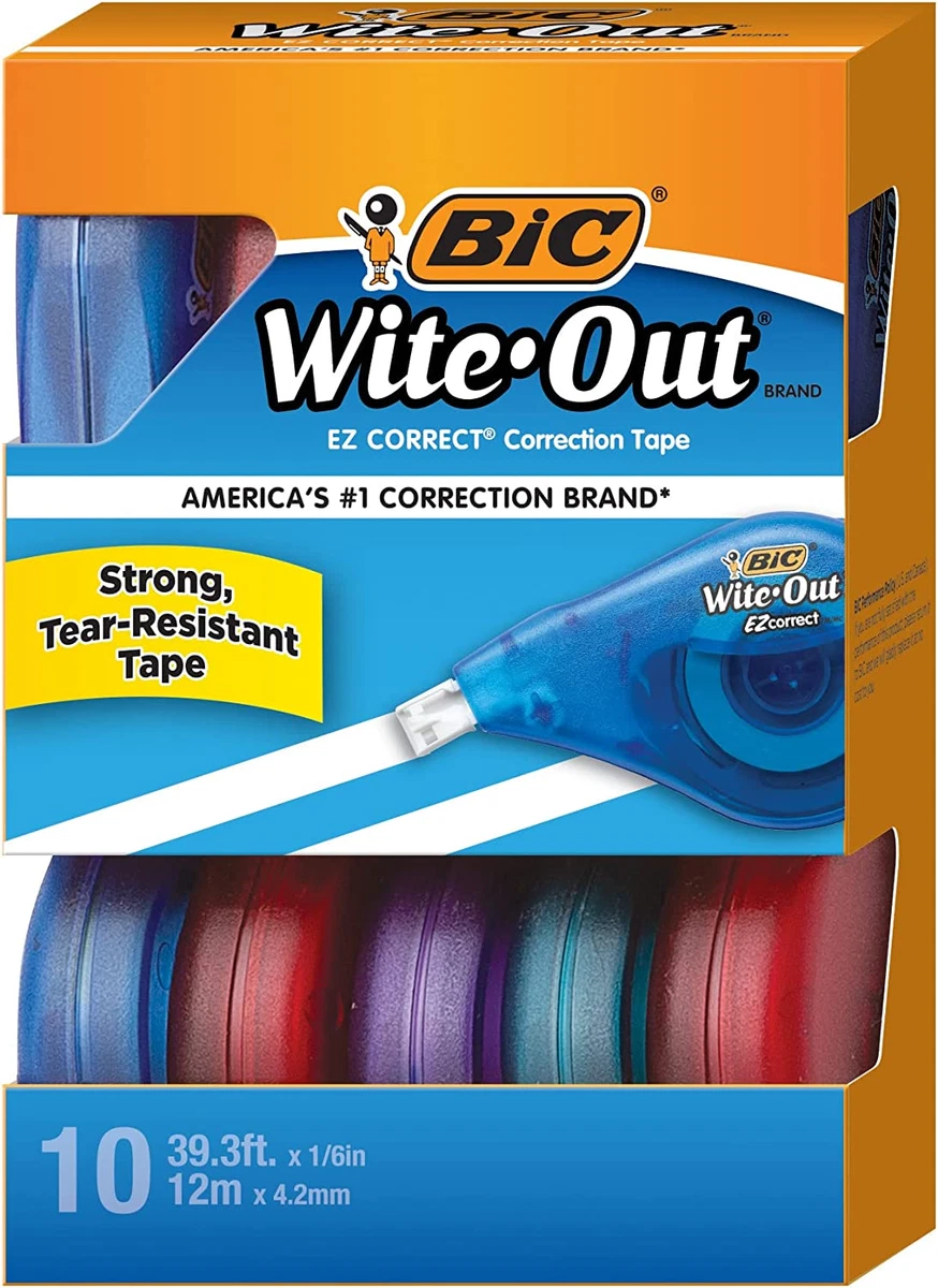 BIC Wite-Out Brand EZ Correct Correction Tape, 39.3 Feet, 10-Count Pack of  White