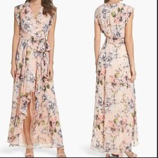 NWOT Eliza J Blushed Nude Floral Ruffle bealted High Low Maxi Dress Womens 2