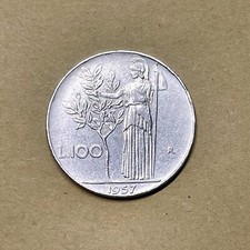 RARA MONETA 100 LIRE 1957 - REPUBBLICA ITALIANA - DEA MINERVA / TESTA CON ALLORO