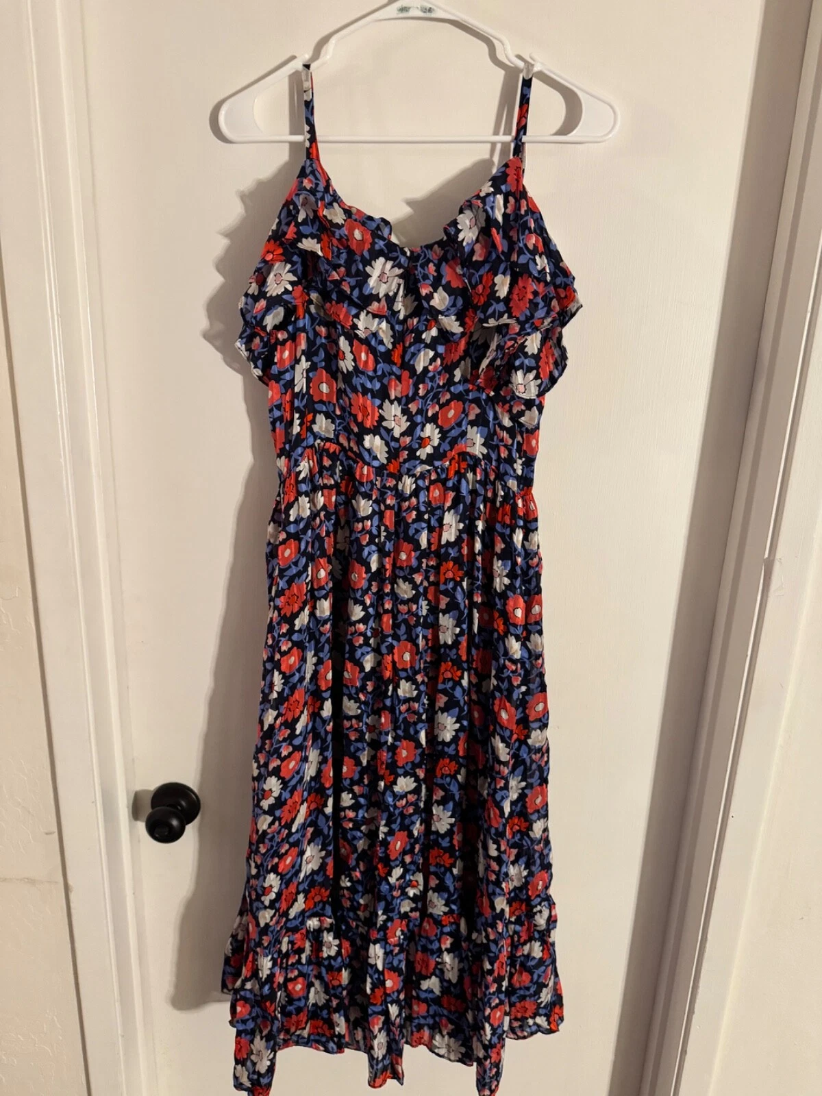 Abito lungo donna "Kate Spade" multicolore floreale arruffato senza maniche scollo a V.Taglia 6