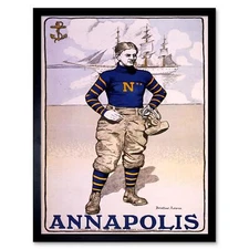 Paintings Drawing Sport Football Navy Annapolis Ship Usa 12X16 Inch Framed Print
