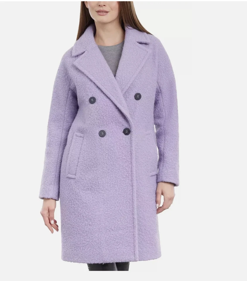 NWT BCBGENERATION Women's Double-Breasted Bouclé Walker Coat Large Color Iris - Image 2 of 4