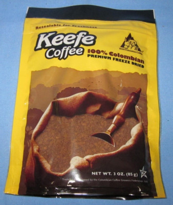 Keefe Coffee ~ a 3oz Package of 100% Colombian Freeze Dried Instant Coffee