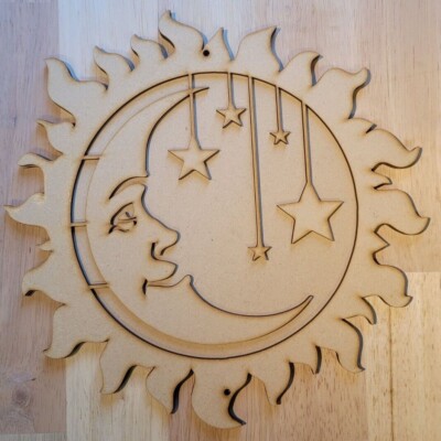 Großes 3D Holzschild Sonne, Mond und Sterne Deko Wandbild Türbehang Plakette 6 mm