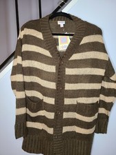 Lularoe Lucille Cardigan Sweater Brown Stripe Neutral Oversize Small NWT