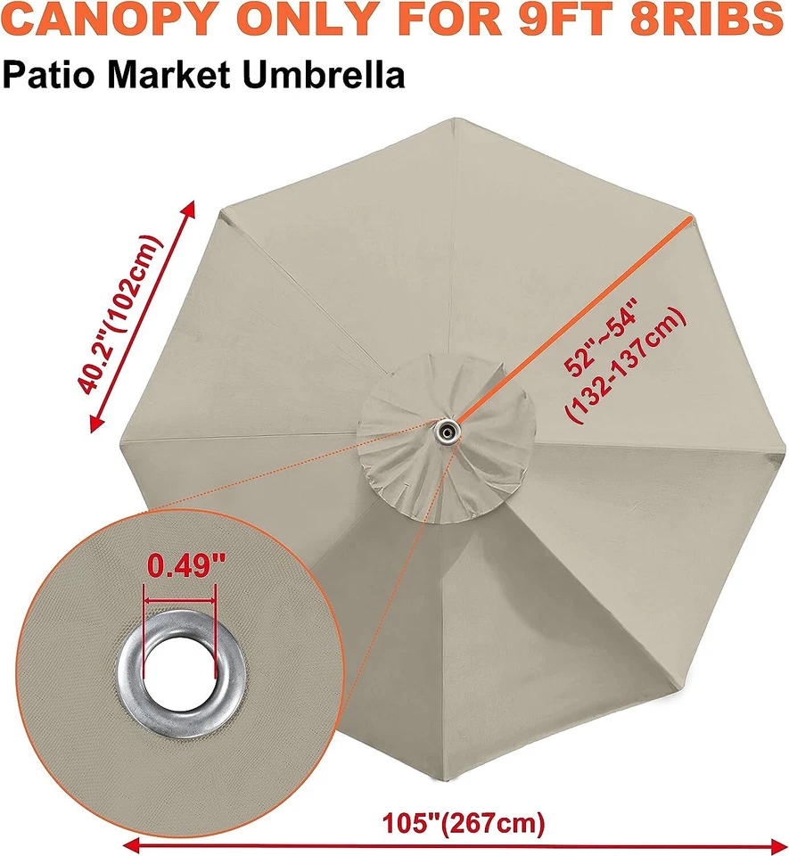 Cubierta de repuesto de 9 pies 8 costillas mercado patio paraguas toldo cubiertas (solo toldo) Foto 4 de 4