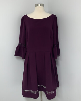eliza j bell sleeve fit and flare dress Eliza J Womens Bell Sleeve Fit and Flare Dress Size 16 Plum Purple