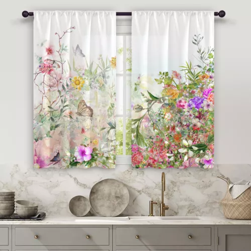 2X Rod Pocket Floral Blackout Valance Kitchen Waterproof Window Curtains Drapes - Picture 5 of 54