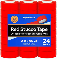 Red Stucco Tape, Case of 24 Rolls, 2 Inch X 60 Yards, UV Resistant Polyethylene