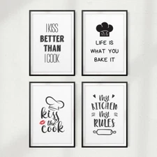 Kitchen Cook (Set of 4) 8" x 10" UNFRAMED Print Home Décor, Wall Art