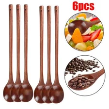 6 Pcs Wooden Coffee Spoons Long Handle Wooden Mixing Spoon Wooden Cooking Spoon