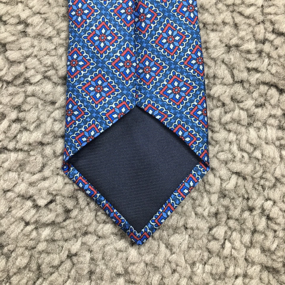 Corbata Saks Fifth Avenue Para Hombre Italiana 100% Seda Azul Rojo Blanco Estampado Floral Foto 4 de 4