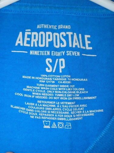 Aeropostale Nineteen Eighty Seven Adult T-Shirt Blue 100% Cotton Knit Size Small - Picture 4 of 4
