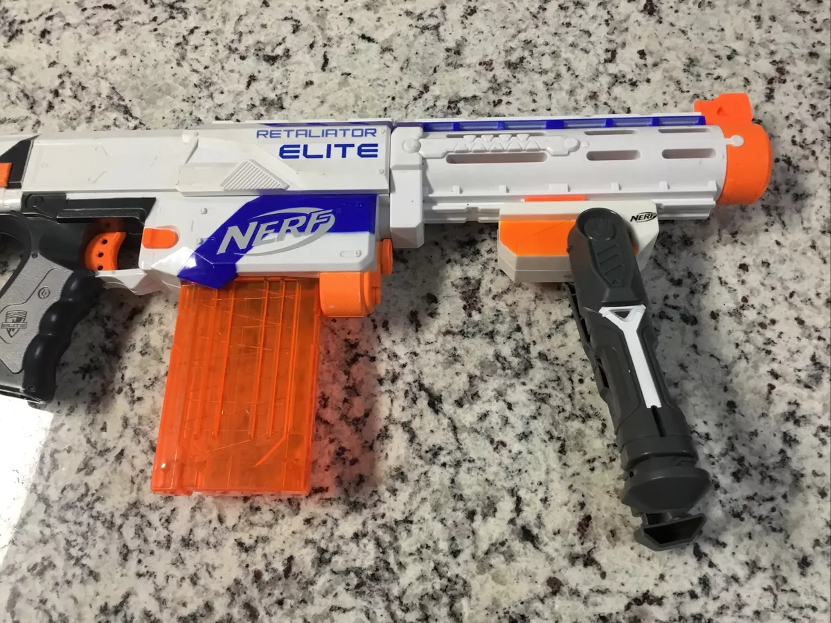 Nerf Retaliator Elite White Dart Gun with 12 Round Extended Clip