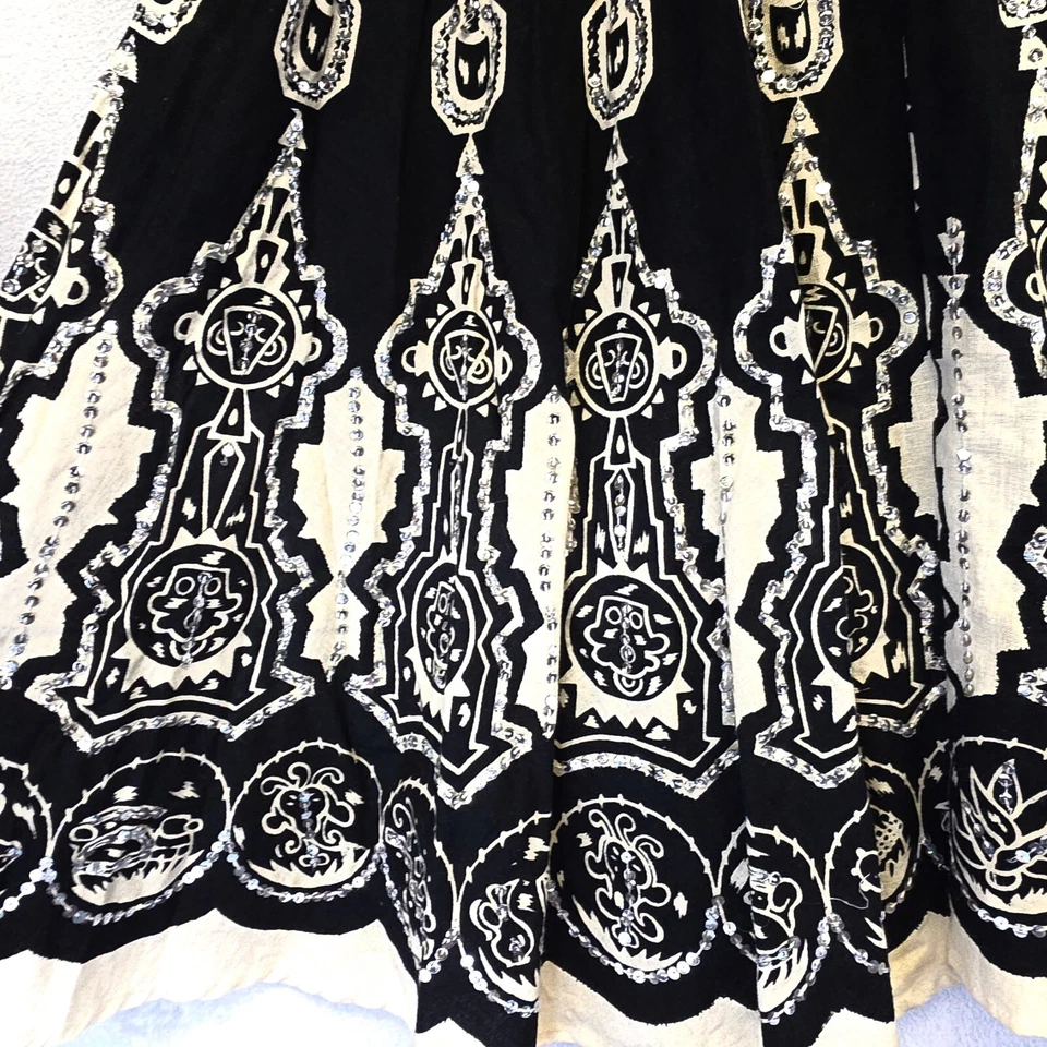 Falda Miss Me Dulce Mujer S Lentejuelas Negras Línea A Fluida Boho Festival Tribal Rodilla Foto 4 de 4