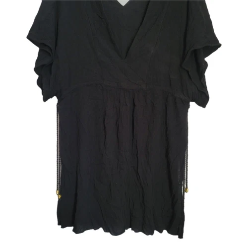 Lauren Ralph Lauren Swim Cover-Up Size 10 L Large Black Short Sleeve V-Neck