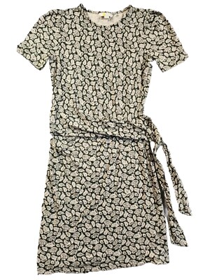 Boden Jersey Dress Women's 2R Black White Paisley Cotton Knot Front Classic  Boho | eBay