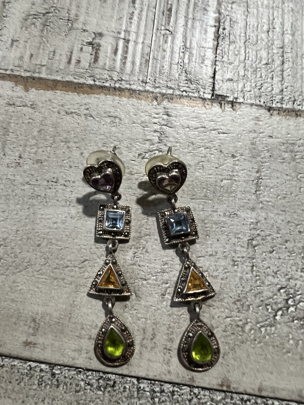 Multi Stone Sterling Silver Dangle Drop Earrings … - image 2