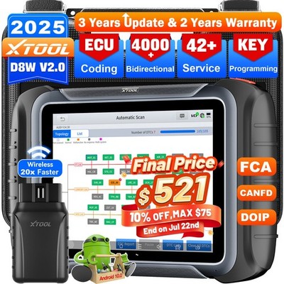 XTOOL D8W V2.0 Auto Diagnostic Scanner E.CU Coding Topo Mapping Key Programmer