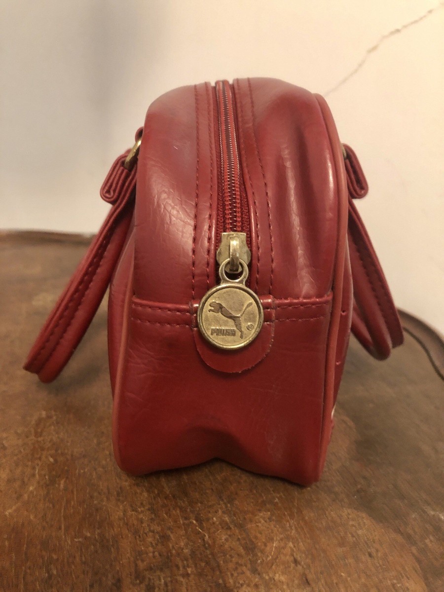 Puma Faux Leather Dark Red White Mini Y2K Retro Hand Bag Zip