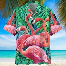 FLAMINGO Hawaiian Apparel Nhxt05062341, Short Sleeve Unisex, Beach Shirt