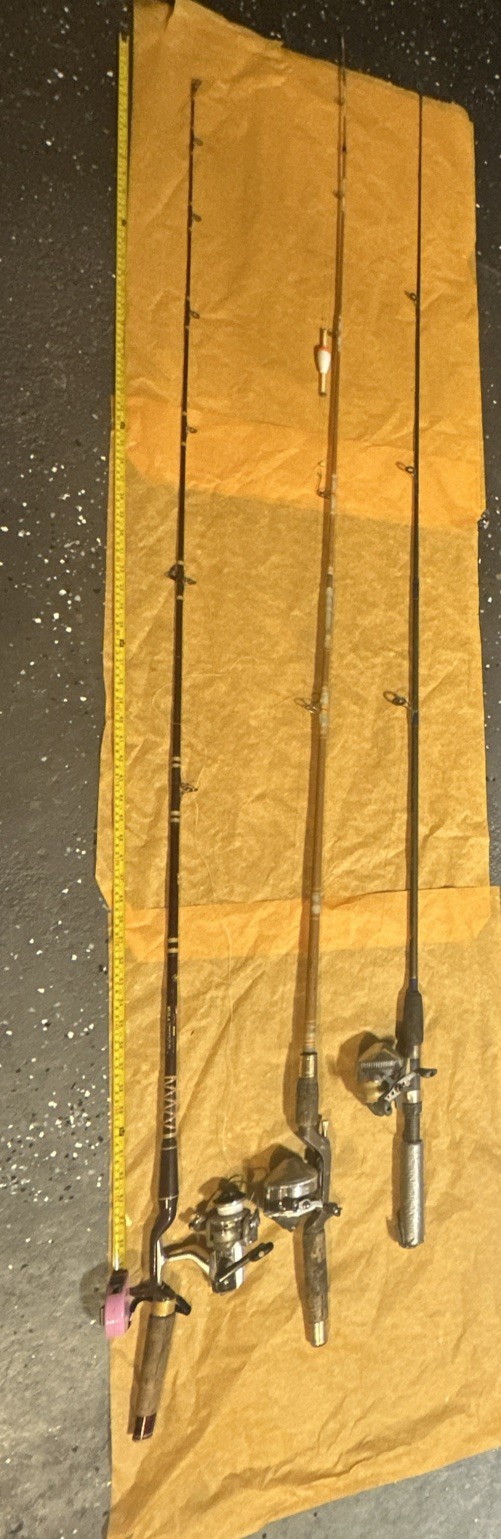 Lot Of Three Rod And Reel Combo Vintage Poles Garcia,Mohawk,