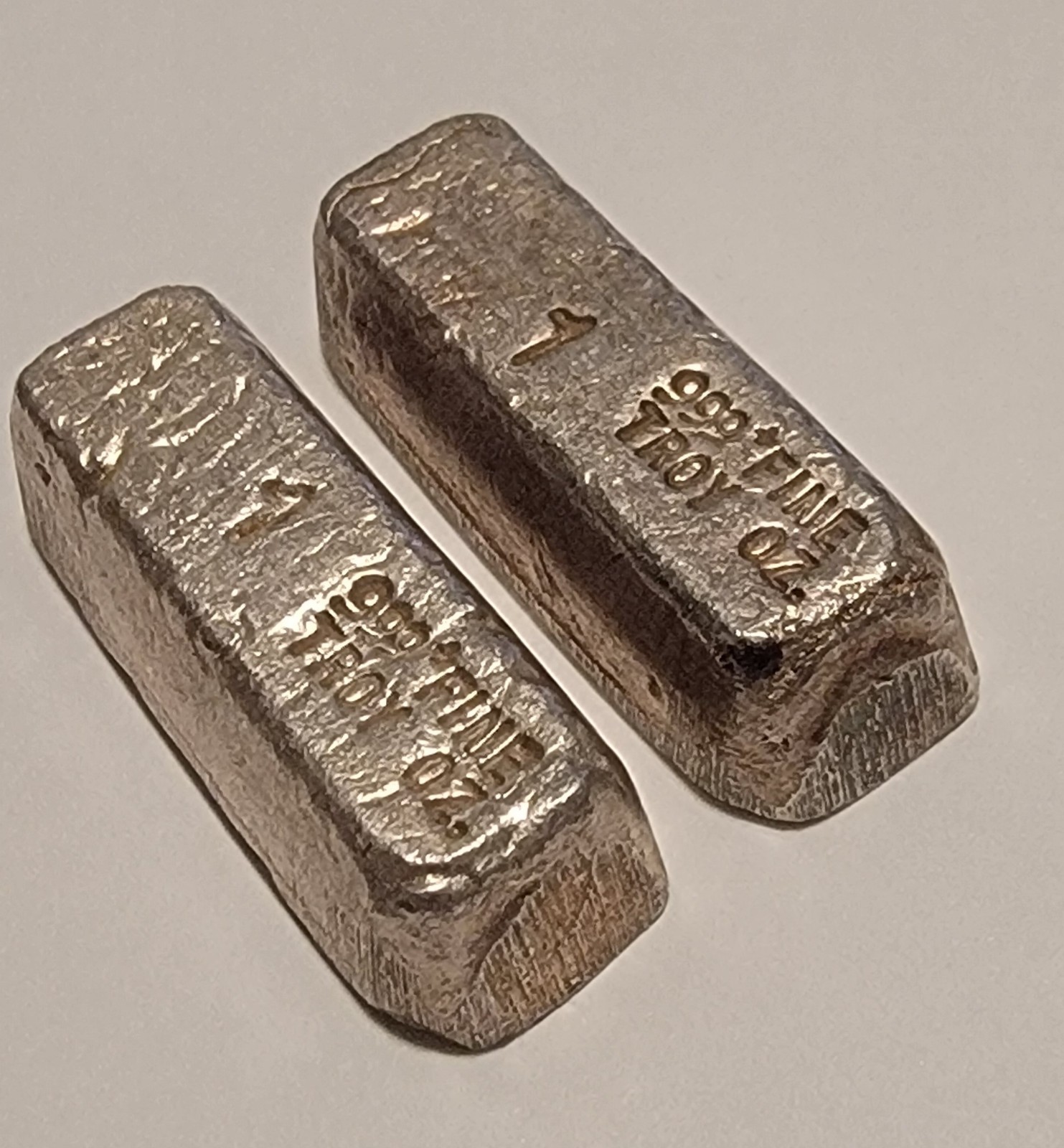 2 - 1 Troy Oz .999 Vintage Silver Bar NCM - Nevada Coin Mart Unmarked/No Logo!