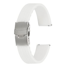 Silicone Watch Strap 18mm Soft with Silver Buckle, White