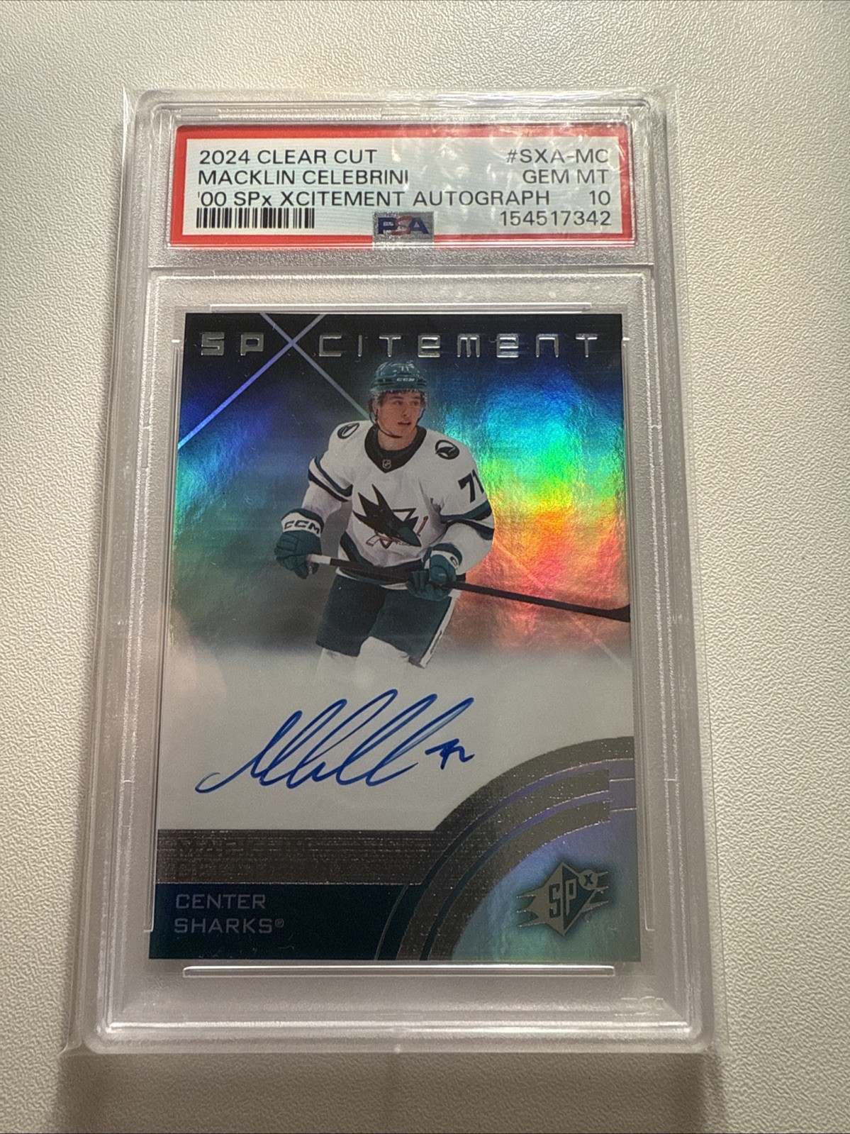 2024 Upper Deck Clear Cut Macklin Celebrini Rookie Auto PSA 10 Gem MT RC POP 5