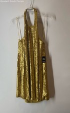 Express Womens Gold Sequin Halter Neck Open Back Short Mini Dress Size XL w/ Tag