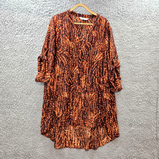 Avella Womens Shirt Dress Plus Size 26 Brown Beige Black Sheer 3/4 Sleeve V-Neck