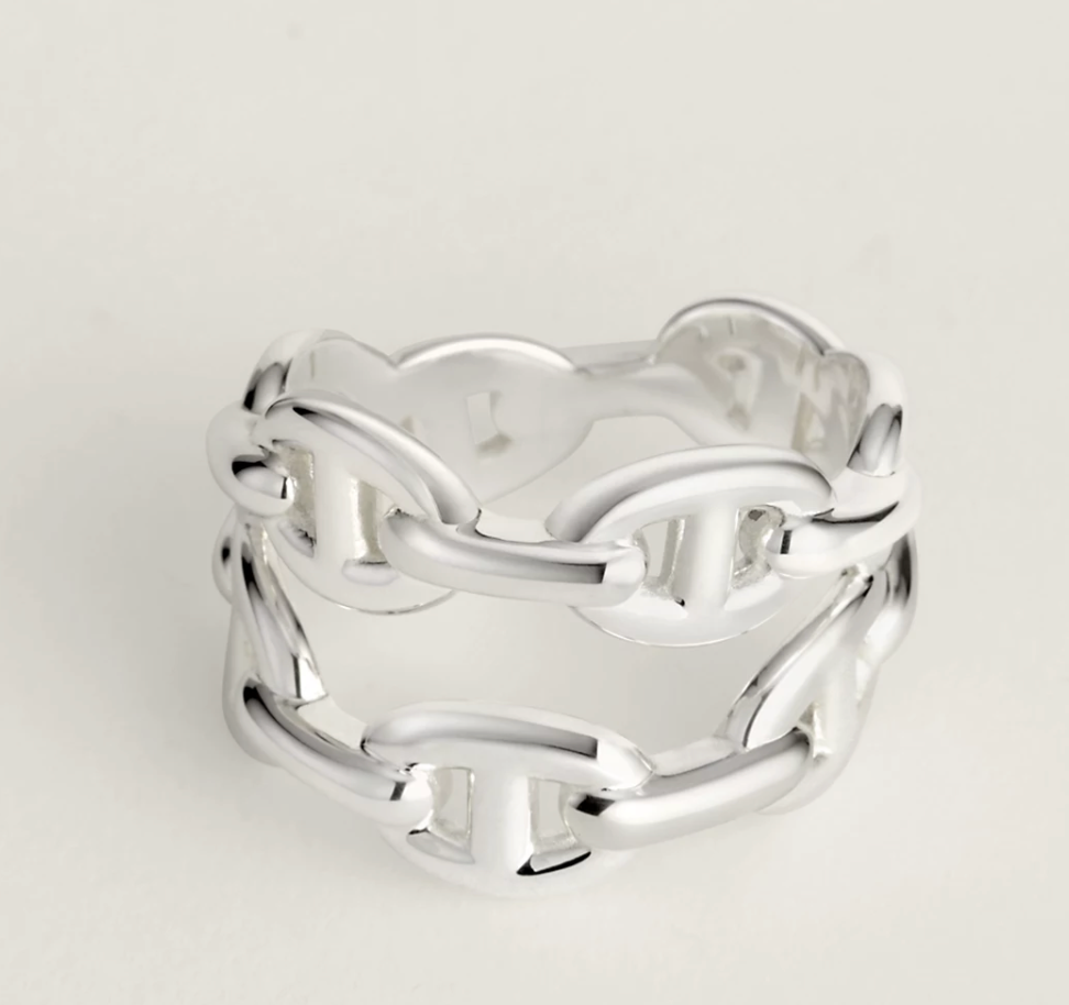 New HERMES Chaine D'Ancre Enchainee Ring Double Row Silver size 53