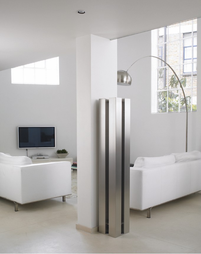 Free-Standing Tower Designer Radiator: Brushed Matt Stainless Steel 1810mm H x