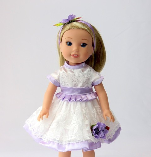White and Purple Lace Dress Fits 14.5" Wellie Wisher American Girl Doll Clothing