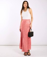 Pink Animal Satin Midi Skirt