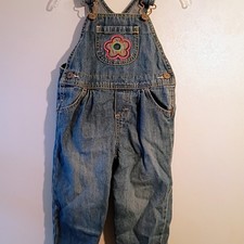 OshKosh Bgosh Denim Overalls Flower Applique Kids 18 Months