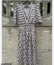 Ann Taylor Blue Geometric Print Short Sleeve Midi Dress M