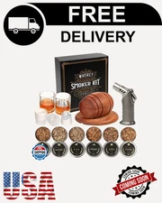Whiskey Smoker Kit with Torch 6 Flavors Wood Chips 2 Glasses Ice Ball Mold