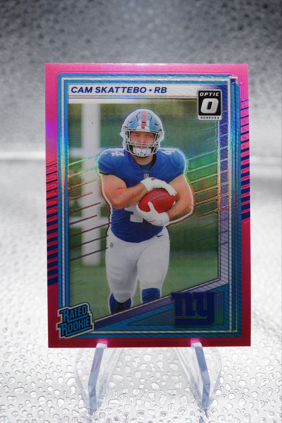 2025 Panini Donruss - Rated Rookie Cam Skattebo #302 Optic Preview Pink Prizm