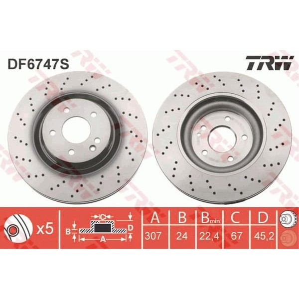 TRW 2X Bremsscheibe Vorne Ø307 Mm BelüFtet FüR BMW 2 Active Tourer F45 218I-image