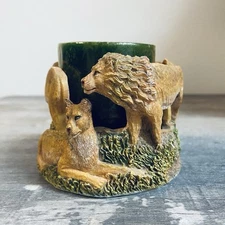 Vintage Resin Lion And Lioness Candle Holder  Candle Not Included African Safari