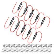10Pcs 5x20mm Inline Screw Type Fuse Holder 22AWG Wire with 20Pcs 15A Glass Fuse
