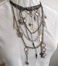 Gothic Necklace Multi-layer Chains Skull Cross Pendant Metal Goth Witchcraft