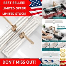 Diatomite Stone Sink Splash Guard Light Grey Water-Absorbing Mat, 23.6" x 3.9"