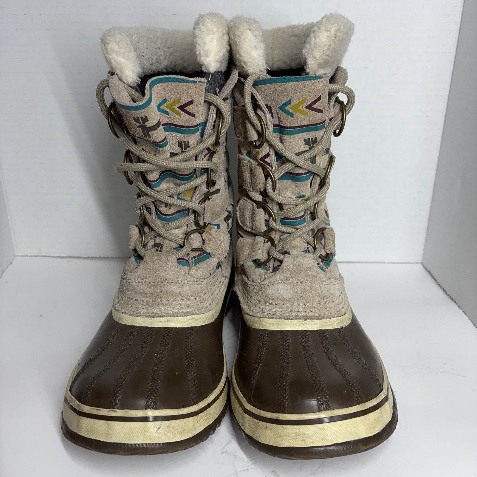 SOREL Caribou Winter Snow Boots Womens 7 Brown Aztec Waterproof Rare Pattern image 4