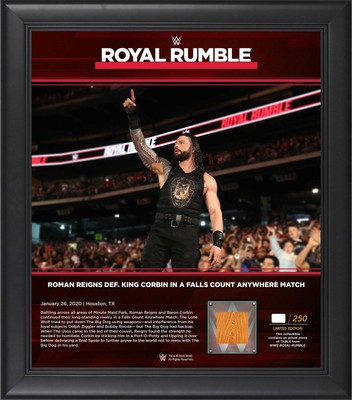 Roman Reigns WWE Framed 15x17 2020 Royal Rumble Collage w/Piece MU Table LE 250